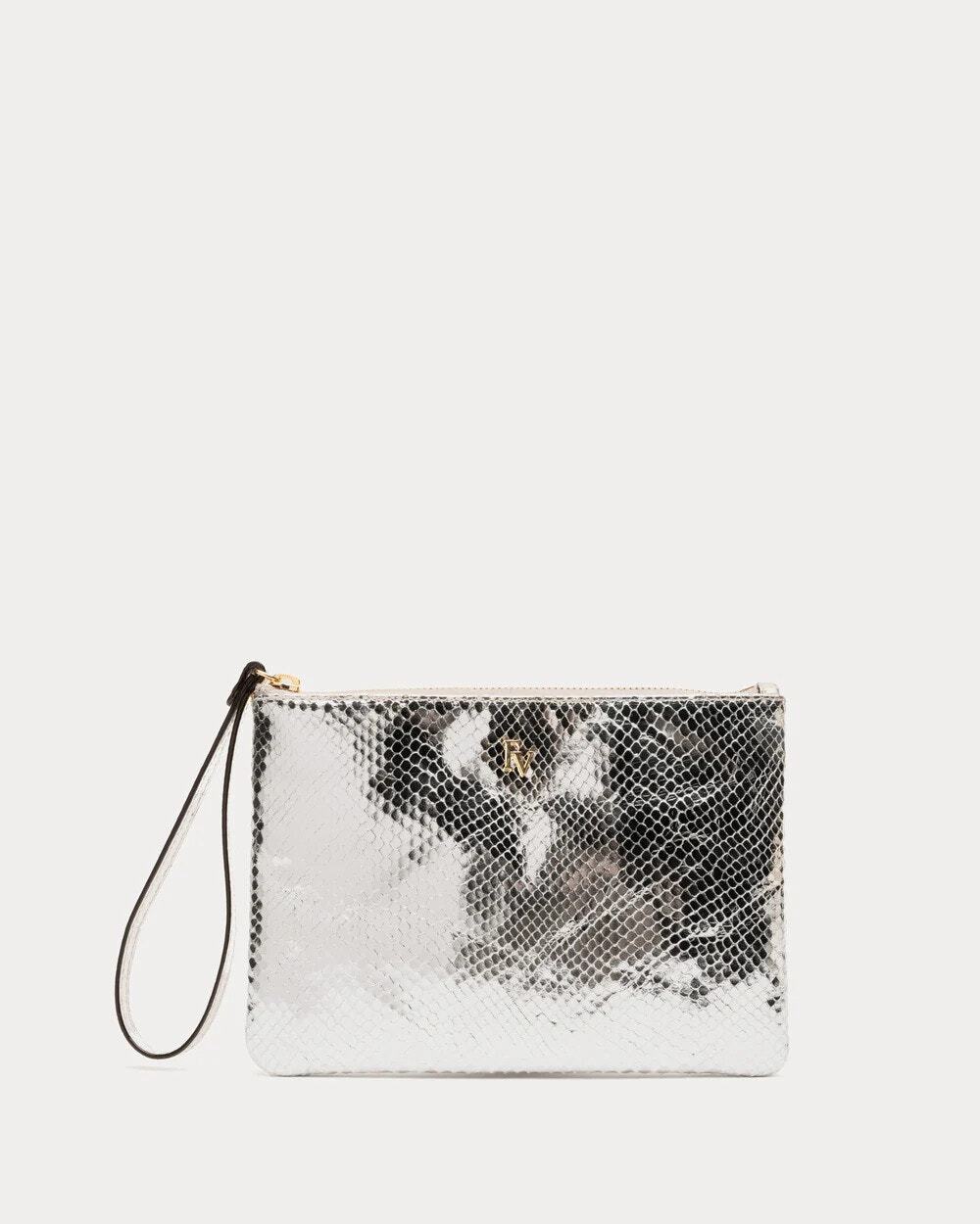 Frances Valentine Metallic Snake Leather Wristlet ~ Silver